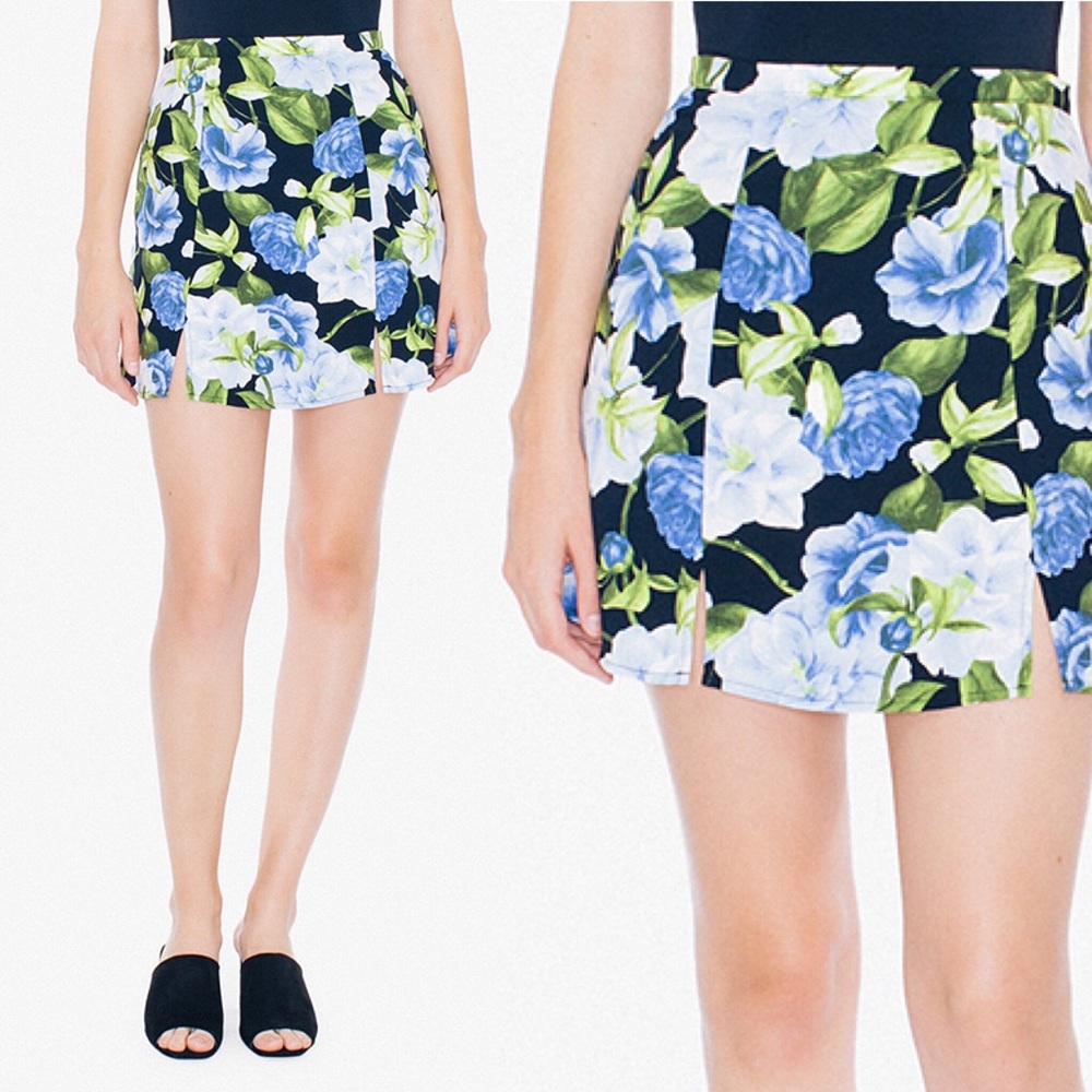 American Apparel Floral Print Slit Mini Skirt